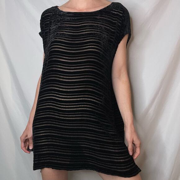 Eileen Fisher velvet burnout tunic blouse mini dress black oversized silk blend - Picture 10 of 17